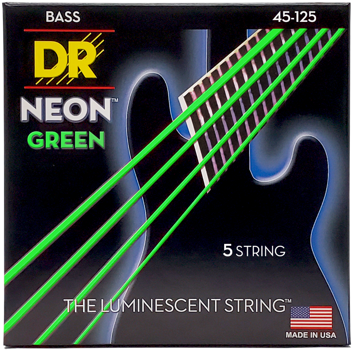 DR NGB5-45 GREEN 45125 DR Strings - NGB5-45 - NEON Green Bass Strings - 45-125 - Cuerdas para Bajo (5 Cuerdas) - Image 1